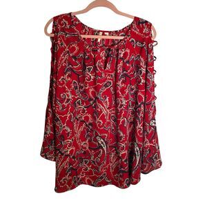Est. 1946 Woman’s Red, Blue, White Paisley Long Sleeve ( W/ Cutouts) Top 22/24W